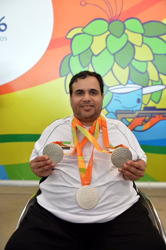 عبد الله سلطان العرياني الامارات ثلاث ميداليات فضية الرماية مسابقات البندقية10م وثلاث اوضاع 50م ومختلط 50م